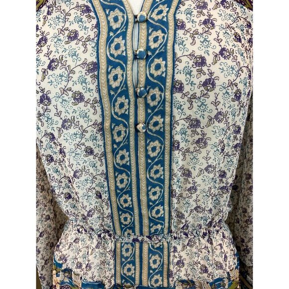Lucky Brand Savannah Boho Chic Floral Tunic Top Button Details Elastic Waist Med - Picture 5 of 15